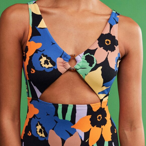 Roxy Color Jam Cutout One-Piece Swimsuit Black Anthracite Flower Jammin XS - Picture 5 of 16